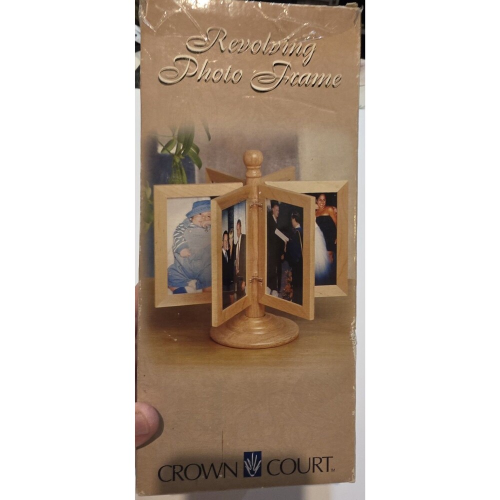 vintage Crown Court wooden revolving photo frame featuring a multi-sided...